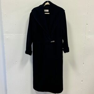 Rodier Paris Vintage Wool Cashmere Blend Long Coat Overcoat Black Shawl Collar M